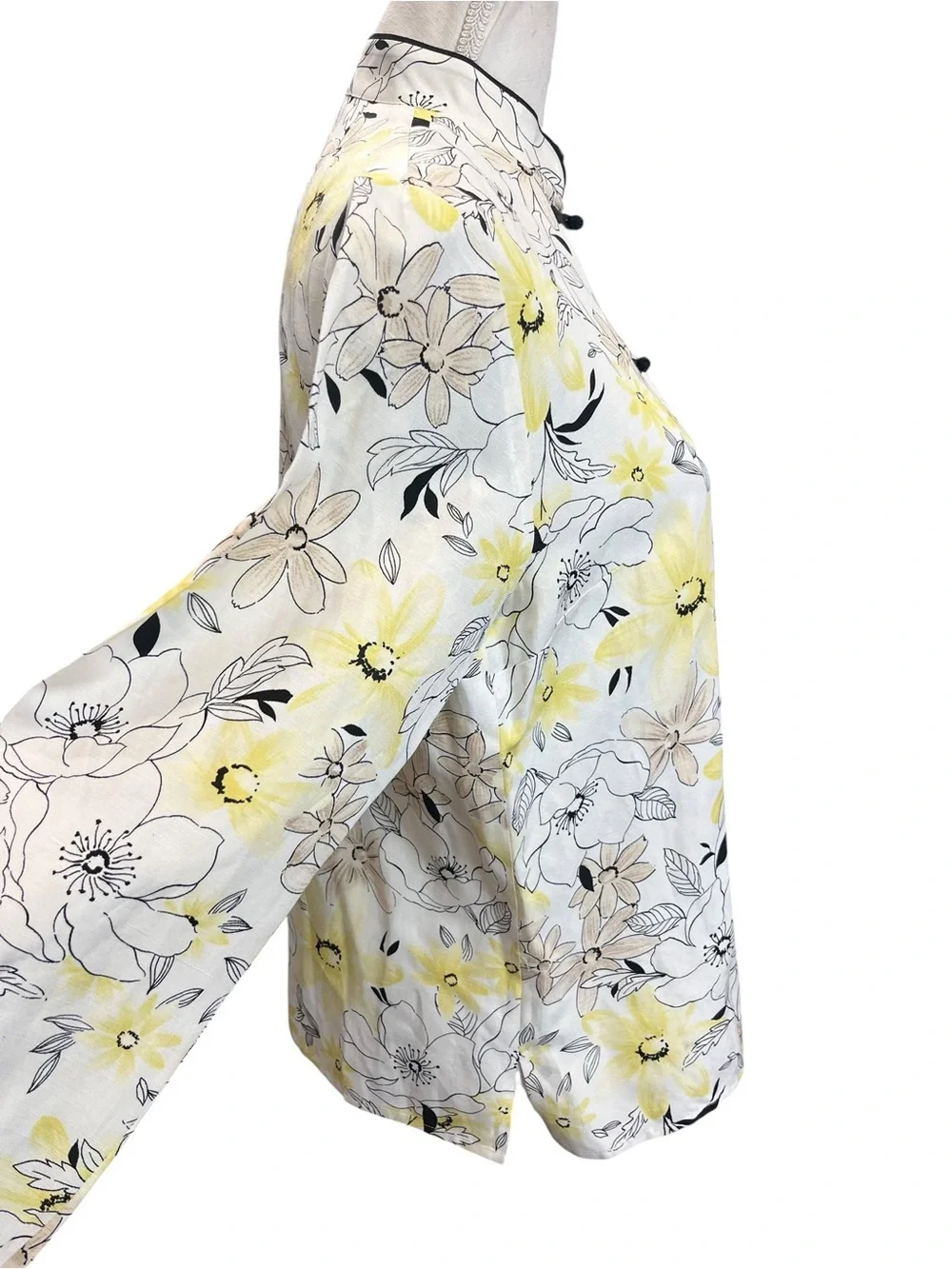 Pendleton Petite 8P Silk Linen Floral Mandarin Collar Frog Closure Jacket - Picture 9 of 16
